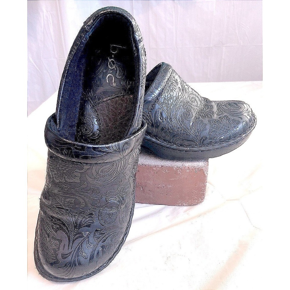 B.O.C. Womens Black Embossed Floral Paisley Slip On Platform Clogs Shoes-Size 9M